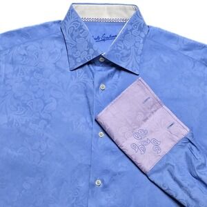 Robert Graham Floral Jacquard Button Up Shirt Mens M 15.5 French Flip Cuff